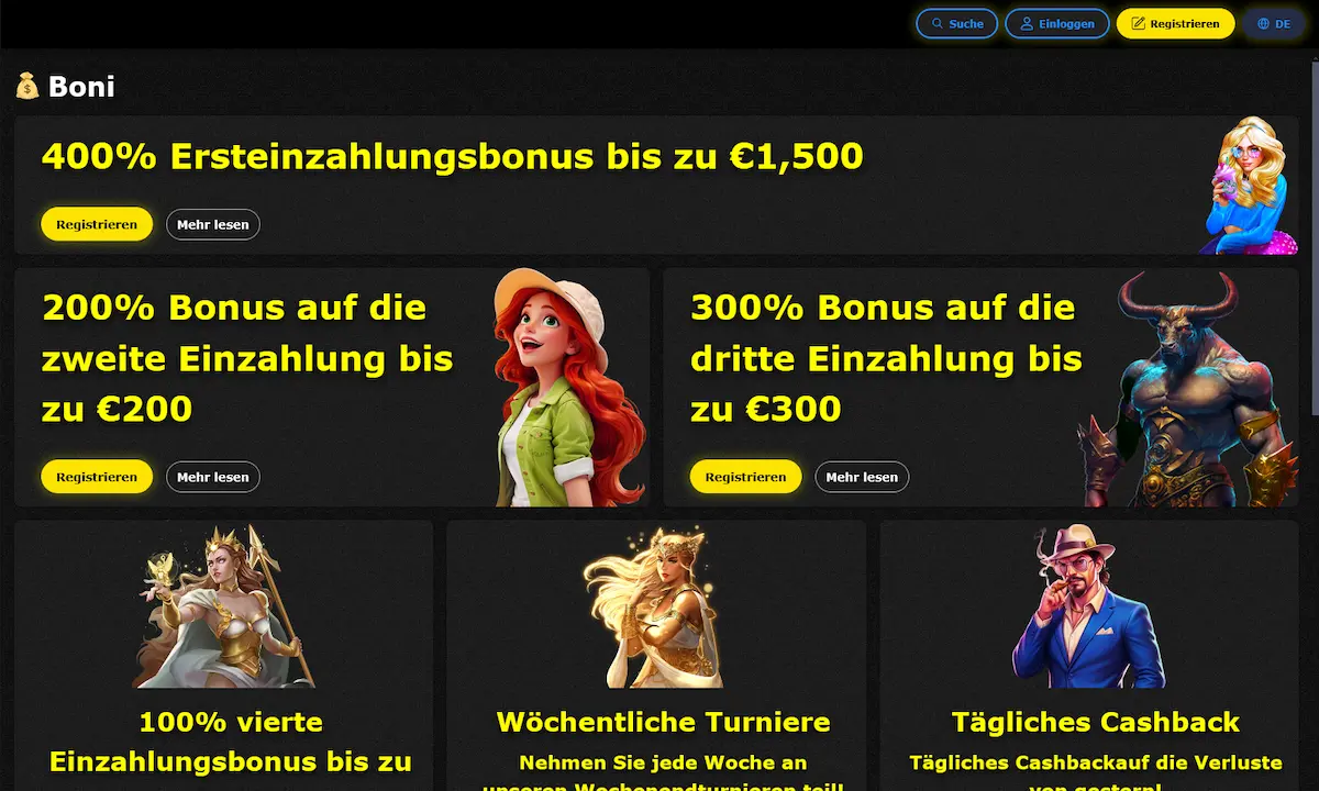 Bonusübersicht des Willkommenspakets bei 7gold Casino