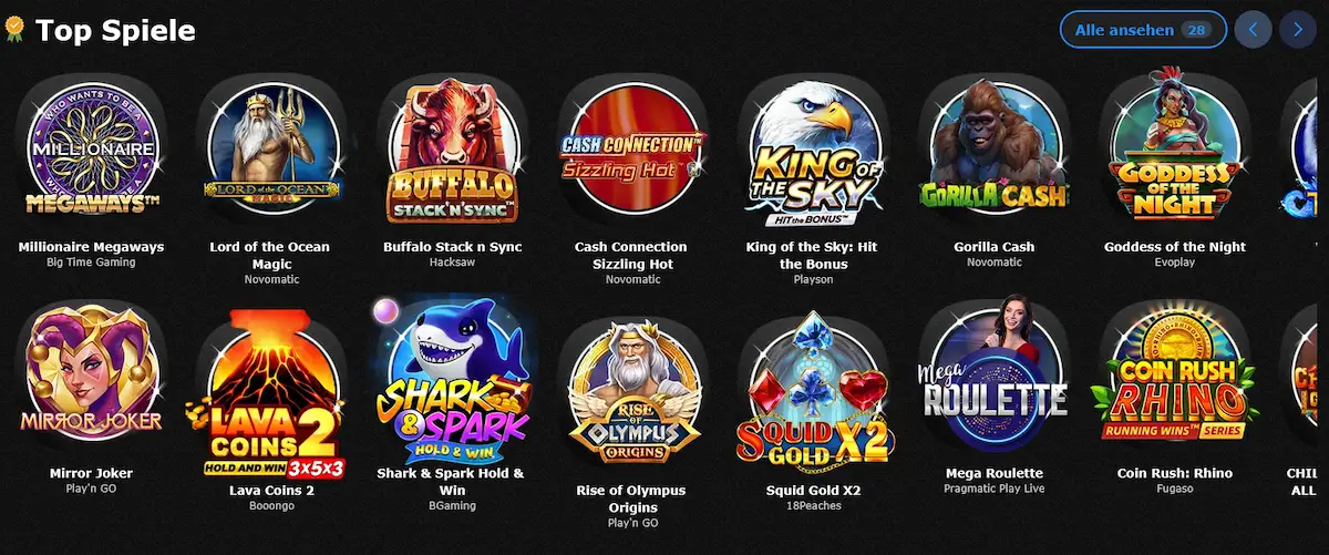 Auswahl an Spielautomaten in der Slot-Kategorie von 7gold Casino
